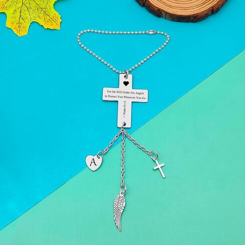 Bible Verse Hanging Ornaments Christian Initial A Rear View Mirror Hanging Accessories Scripture Religious Faith Gift in Saudi Arabia