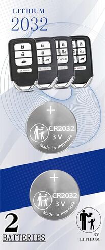 (عبوتان) استبدال بطارية مفتاح التحكم عن بعد CR2032 لهوندا (2013-2021+) حافظة مفاتيح شل أكورد سيفيك أوديسي HR-V CR-V Fit Pilot Prox Smart Key Fob تناسب مع معرف FCC KR5V2X in Kuwait
