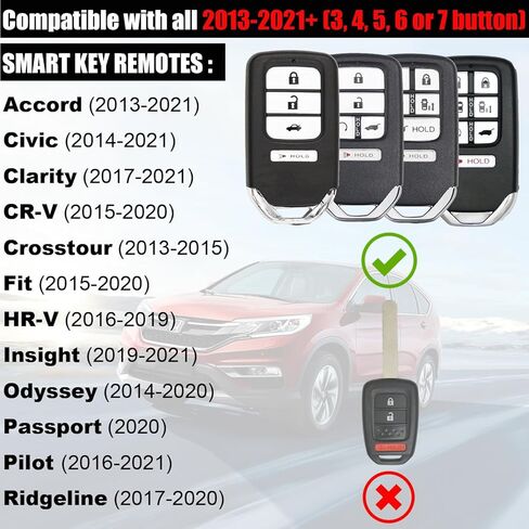 (عبوتان) استبدال بطارية مفتاح التحكم عن بعد CR2032 لهوندا (2013-2021+) حافظة مفاتيح شل أكورد سيفيك أوديسي HR-V CR-V Fit Pilot Prox Smart Key Fob تناسب مع معرف FCC KR5V2X in Kuwait