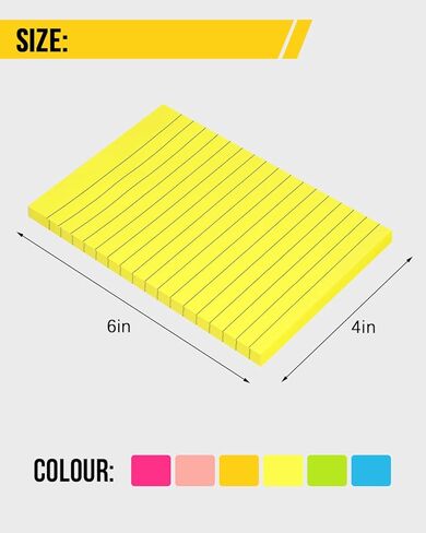 ملاحظات لاصقة مقاس 10.16 سم × 15.24 سم، 12 وسادة مبطنة ذاتية اللصق، 6 ألوان زاهية، وسادات مذكرة صغيرة مع مادة لاصقة للمنزل والمكتب واللوازم المدرسية، 45 ورقة/وسادة in Kuwait