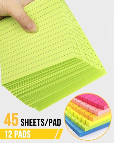 ملاحظات لاصقة مقاس 10.16 سم × 15.24 سم، 12 وسادة مبطنة ذاتية اللصق، 6 ألوان زاهية، وسادات مذكرة صغيرة مع مادة لاصقة للمنزل والمكتب واللوازم المدرسية، 45 ورقة/وسادة in Kuwait
