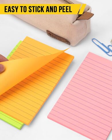 ملاحظات لاصقة مقاس 10.16 سم × 15.24 سم، 12 وسادة مبطنة ذاتية اللصق، 6 ألوان زاهية، وسادات مذكرة صغيرة مع مادة لاصقة للمنزل والمكتب واللوازم المدرسية، 45 ورقة/وسادة in Kuwait