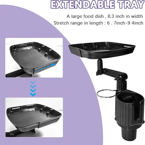 Upgraded Car Cup Holder Tray, 4 in 1 Extendable Cup Holder Food Tray for Car with Phone Holder and Double Cup Holders, Car Tray for Round Cup Holder, Road Trip Essentials Accessories (1) in Saudi Arabia