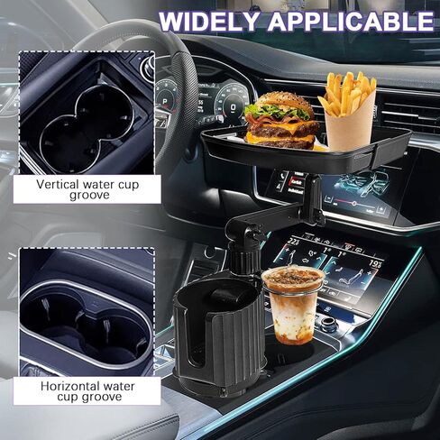 Upgraded Car Cup Holder Tray, 4 in 1 Extendable Cup Holder Food Tray for Car with Phone Holder and Double Cup Holders, Car Tray for Round Cup Holder, Road Trip Essentials Accessories (1) in Saudi Arabia