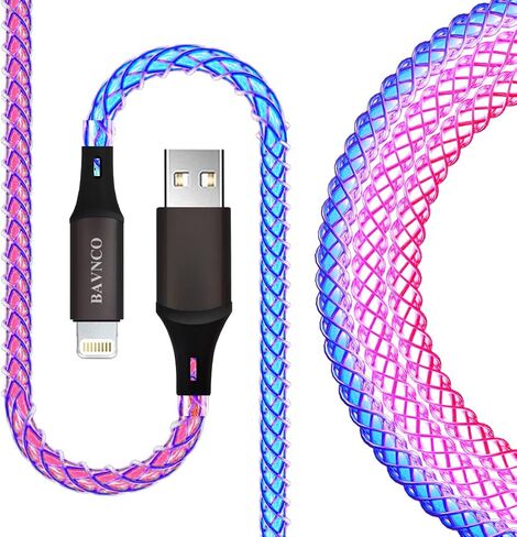 MFi Certified iPhone Cable, 3.3ft RGB Color Light Up Gradual Lightning Charger Cable USB Fast Charging High Speed Data Sync Cord for iPhone 14 13 12 11 Pro Max XR XS X 8 7 6 Plus, iPad More in Saudi Arabia