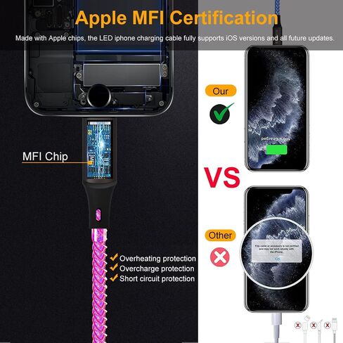 MFi Certified iPhone Cable, 3.3ft RGB Color Light Up Gradual Lightning Charger Cable USB Fast Charging High Speed Data Sync Cord for iPhone 14 13 12 11 Pro Max XR XS X 8 7 6 Plus, iPad More in Saudi Arabia