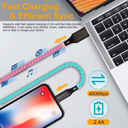 MFi Certified iPhone Cable, 3.3ft RGB Color Light Up Gradual Lightning Charger Cable USB Fast Charging High Speed Data Sync Cord for iPhone 14 13 12 11 Pro Max XR XS X 8 7 6 Plus, iPad More in Saudi Arabia