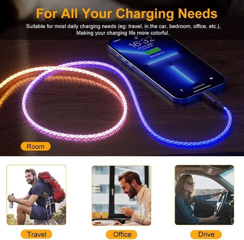 MFi Certified iPhone Cable, 3.3ft RGB Color Light Up Gradual Lightning Charger Cable USB Fast Charging High Speed Data Sync Cord for iPhone 14 13 12 11 Pro Max XR XS X 8 7 6 Plus, iPad More in Saudi Arabia