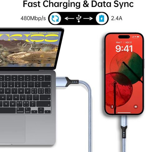 شاحن iPhone سريع الشحن [معتمد من MFi] 2 حزمة من كابل لايتنينج سلك شاحن iPhone مضفر من النايلون بطول 6 أقدام متوافق مع iPhone 14/13/12/11 Pro Max/XS/XR/X /8/7/6 in Kuwait
