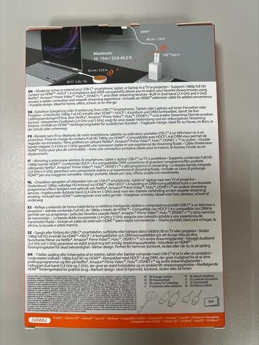 j5create ScreenCast USB-C إلى HDMI جهاز إرسال واستقبال لاسلكي للعرض، يدعم 1080 بكسل، مناسب لـ iPhone15، MacBook، iPad Pro، Chromebook، أجهزة الكمبيوتر المحمولة USB-C، وAndroid (JVAW62) in Saudi Arabia