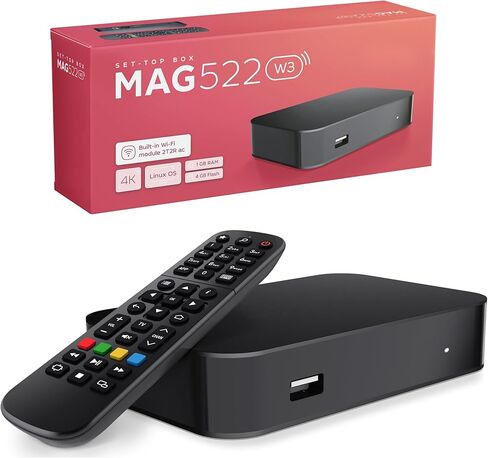 Raxxio MAG522w3 Linux 4.9 Set-Top Box - مجموعة شرائح Amlogic S905X2 مع ذاكرة الوصول العشوائي DDR3 سعة 1 جيجابايت، وذاكرة فلاش 4 جيجابايت، ودعم 4K وHEVC، ثنائي النطاق 2.4G/5G 2T2R ac WiFi، USB 2.0/3.0، وكابل HDMI وجهاز تحكم عن بعد in Kuwait