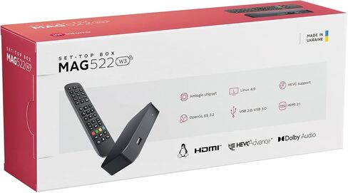 Raxxio MAG522w3 Linux 4.9 Set-Top Box - مجموعة شرائح Amlogic S905X2 مع ذاكرة الوصول العشوائي DDR3 سعة 1 جيجابايت، وذاكرة فلاش 4 جيجابايت، ودعم 4K وHEVC، ثنائي النطاق 2.4G/5G 2T2R ac WiFi، USB 2.0/3.0، وكابل HDMI وجهاز تحكم عن بعد in Kuwait