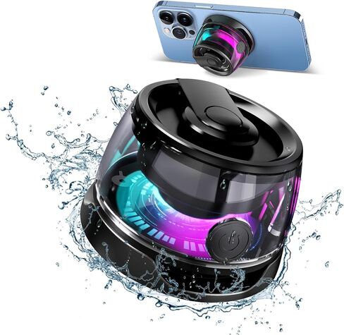 Magnetic Bluetooth Speaker, Wireless Phone Stand Gaming Speaker, BT 5.2 for Metal Surface Magsafe Android, IPX5 Waterproof for Shower, Outdoor, Golf, Small Portable, RGB Light, Gift for Teens in Saudi Arabia