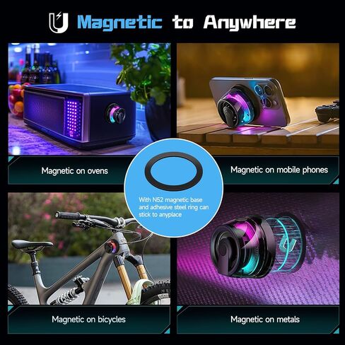 Magnetic Bluetooth Speaker, Wireless Phone Stand Gaming Speaker, BT 5.2 for Metal Surface Magsafe Android, IPX5 Waterproof for Shower, Outdoor, Golf, Small Portable, RGB Light, Gift for Teens in Saudi Arabia