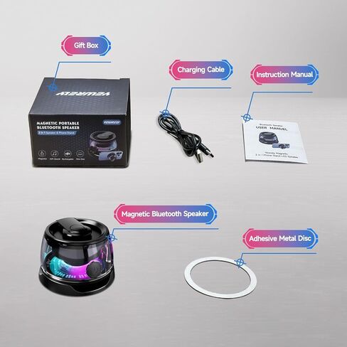 Magnetic Bluetooth Speaker, Wireless Phone Stand Gaming Speaker, BT 5.2 for Metal Surface Magsafe Android, IPX5 Waterproof for Shower, Outdoor, Golf, Small Portable, RGB Light, Gift for Teens in Saudi Arabia