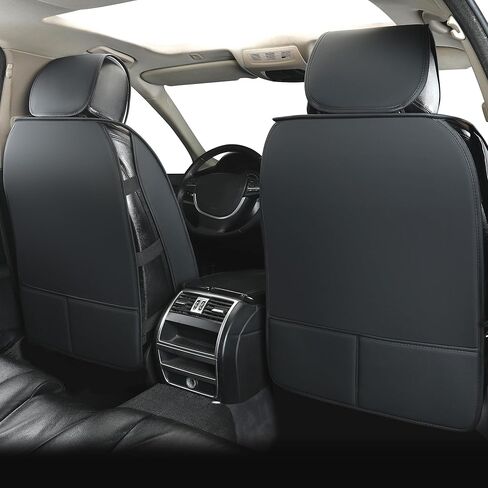 أغطية مقاعد جلدية للسيارات، أغطية مقاعد السيارة المقاعد الأمامية فقط، أغطية مقاعد السيارات للشاحنات، سيارات الدفع الرباعي، الجلود، ملاءمة عالمية، وسائد مقاعد المركبات (الزوج الأمامي، أسود) in Kuwait