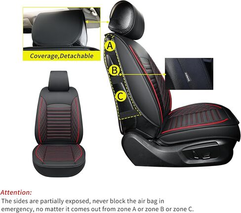 أغطية مقاعد جلدية للسيارات، أغطية مقاعد السيارة المقاعد الأمامية فقط، أغطية مقاعد السيارات للشاحنات، سيارات الدفع الرباعي، الجلود، ملاءمة عالمية، وسائد مقاعد المركبات (الزوج الأمامي، أسود) in Kuwait