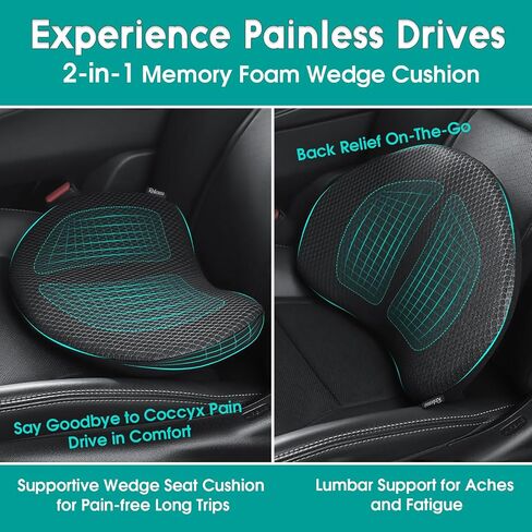 Car Seat Cushions for Driving - Memory Foam Car Lumbar Support Pillow or Wedge Seat Cushion Pad, Truck Drivers Tailbone&Sciatica Pain Relief - Improved Ergonomic Design for Driving Posture and Comfor in Saudi Arabia