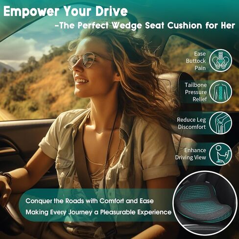 Car Seat Cushions for Driving - Memory Foam Car Lumbar Support Pillow or Wedge Seat Cushion Pad, Truck Drivers Tailbone&Sciatica Pain Relief - Improved Ergonomic Design for Driving Posture and Comfor in Saudi Arabia