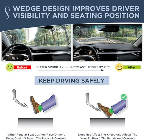 Car Seat Cushions for Driving - Memory Foam Car Lumbar Support Pillow or Wedge Seat Cushion Pad, Truck Drivers Tailbone&Sciatica Pain Relief - Improved Ergonomic Design for Driving Posture and Comfor in Saudi Arabia