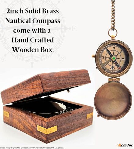 بوصلة بحرية على شكل صليب يسوع منقوش عليها بوصلة ملاحية بحرية عتيقة من النحاس الصلب مع صندوق خشبي in Kuwait