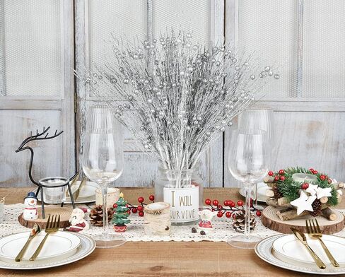 Lvydec 22pcs Christmas Glitter Berries Stems, 17" Artificial Christmas Picks for Christmas Tree Ornaments, DIY Xmas Wreath, Crafts, Holiday and Home Decor (Blue) in Kuwait