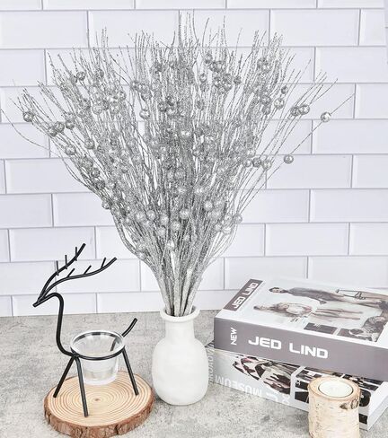 Lvydec 22pcs Christmas Glitter Berries Stems, 17" Artificial Christmas Picks for Christmas Tree Ornaments, DIY Xmas Wreath, Crafts, Holiday and Home Decor (Blue) in Kuwait