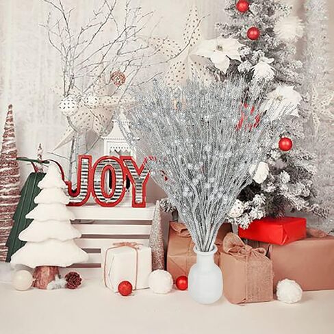 Lvydec 22pcs Christmas Glitter Berries Stems, 17" Artificial Christmas Picks for Christmas Tree Ornaments, DIY Xmas Wreath, Crafts, Holiday and Home Decor (Blue) in Kuwait