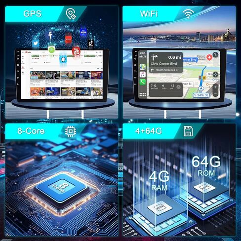 راديو ستيريو للسيارة Android لسيارة Toyota Sequoia 2008-2019/Toyota Tundra 2007-2013، راديو السيارة اللاسلكي CarPlay Android Auto، 8 Core 4G+64G 10.1 بوصة IPS تعمل باللمس، WiFi، GPS، FM/RDS، بلوتوث، كاميرا خلفية in Saudi Arabia