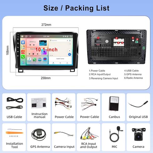 راديو ستيريو للسيارة Android لسيارة Toyota Sequoia 2008-2019/Toyota Tundra 2007-2013، راديو السيارة اللاسلكي CarPlay Android Auto، 8 Core 4G+64G 10.1 بوصة IPS تعمل باللمس، WiFi، GPS، FM/RDS، بلوتوث، كاميرا خلفية in Saudi Arabia