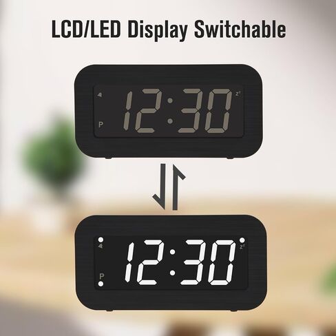 ساعة منبه رقمية تعمل بالبطارية - شاشة LCD/LED قابلة للتبديل، كابل DC متضمن، سطوع LED مزدوج، قيلولة بعد الظهر، 12/24 ساعة in Kuwait