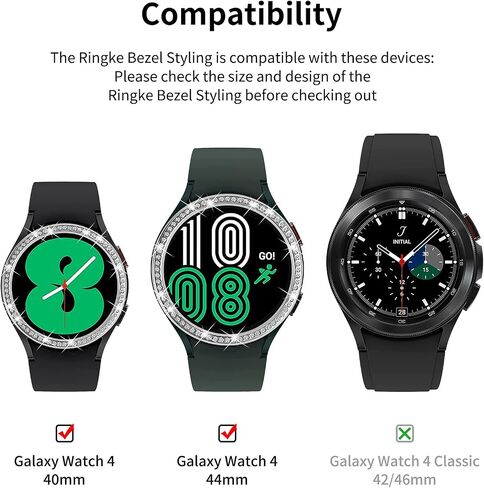 Compatible for Samsung Galaxy Watch 4 40mm Bezel Ring Crystal Bling Glitter Diamond Bezel Loop Adhesive Cover Stainless Steel Metal Bezel Protective Case Cover for Samsung Galaxy Watch 4 40mm in Saudi Arabia