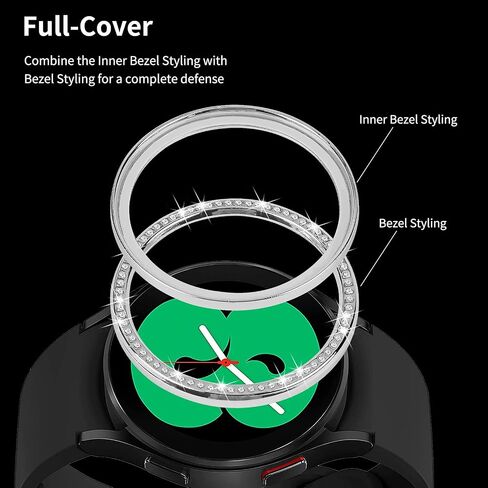 Compatible for Samsung Galaxy Watch 4 40mm Bezel Ring Crystal Bling Glitter Diamond Bezel Loop Adhesive Cover Stainless Steel Metal Bezel Protective Case Cover for Samsung Galaxy Watch 4 40mm in Saudi Arabia