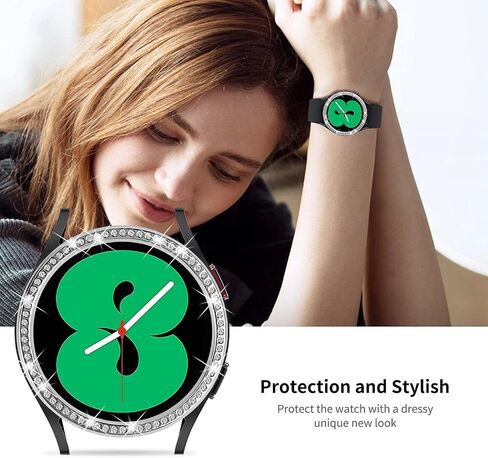 Compatible for Samsung Galaxy Watch 4 40mm Bezel Ring Crystal Bling Glitter Diamond Bezel Loop Adhesive Cover Stainless Steel Metal Bezel Protective Case Cover for Samsung Galaxy Watch 4 40mm in Saudi Arabia