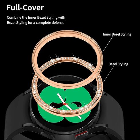 Compatible for Samsung Galaxy Watch 4 40mm Bezel Ring Crystal Bling Glitter Diamond Bezel Loop Adhesive Cover Stainless Steel Metal Bezel Protective Case Cover for Samsung Galaxy Watch 4 40mm in Saudi Arabia