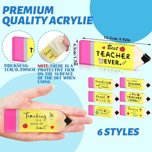 6 Pcs Acrylic Teacher Appreciation Gifts Shape of Pencil Table Decor Thank You Teacher Graduation Retirement Gifts for Teacher Paperweight Keepsake School Classroom Office Desk Accessories in Saudi Arabia