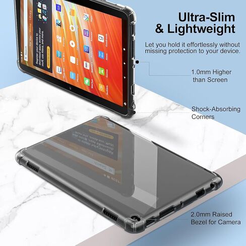 Clear Case for Kindle Fire HD 8 & Fire HD 8 Plus Tablet 8" (Only Fit 12th Generation 2022), JvKzaen Clear Soft Flexible TPU Back Cover Shell for Amazon Fire HD 8 & Fire HD 8 Plus Tablet Transparent… in Kuwait