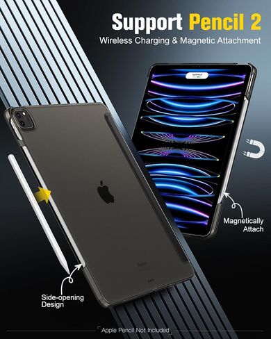 حافظة MoKo لجهاز iPad Pro 12.9 (الجيل السادس/الخامس/الرابع/الجيل الثالث، 2022/2021/2020/2018)، غطاء حامل ذكي مع تنبيه/غفو تلقائي وظهر بلوري شفاف لجهاز iPad Pro الجيل السادس 12.9 بوصة، أسود in Saudi Arabia