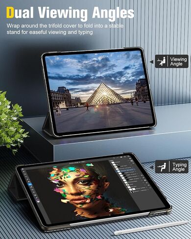 حافظة MoKo لجهاز iPad Pro 12.9 (الجيل السادس/الخامس/الرابع/الجيل الثالث، 2022/2021/2020/2018)، غطاء حامل ذكي مع تنبيه/غفو تلقائي وظهر بلوري شفاف لجهاز iPad Pro الجيل السادس 12.9 بوصة، أسود in Saudi Arabia