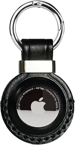Genuine Leather Airtag keychain for Apple Airtag, Air Tag Handmade Leather Holder with Anti-Losing Key Ring, Durable Protective Airtag Case with Open Face, Classic Black in Kuwait