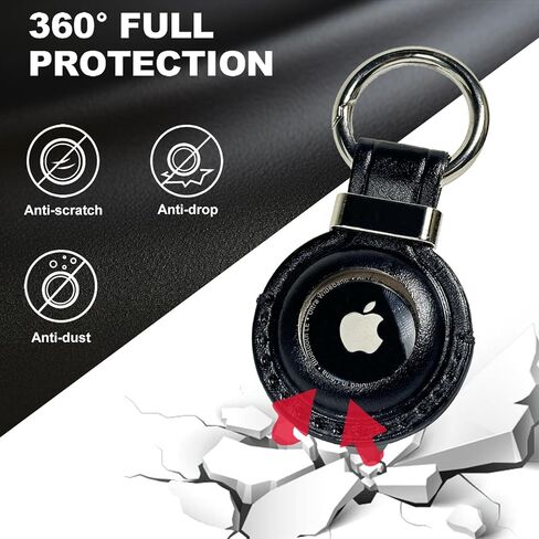Genuine Leather Airtag keychain for Apple Airtag, Air Tag Handmade Leather Holder with Anti-Losing Key Ring, Durable Protective Airtag Case with Open Face, Classic Black in Kuwait