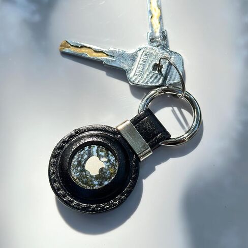 Genuine Leather Airtag keychain for Apple Airtag, Air Tag Handmade Leather Holder with Anti-Losing Key Ring, Durable Protective Airtag Case with Open Face, Classic Black in Kuwait