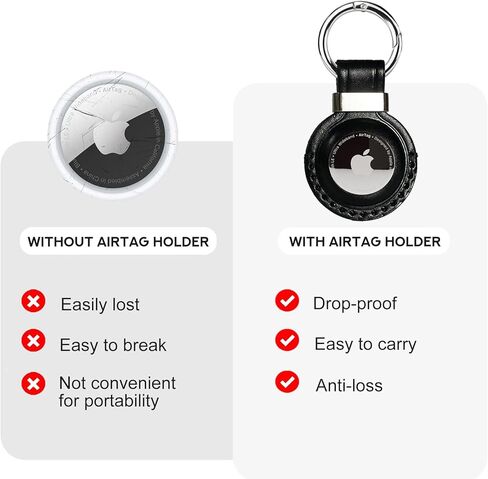 Genuine Leather Airtag keychain for Apple Airtag, Air Tag Handmade Leather Holder with Anti-Losing Key Ring, Durable Protective Airtag Case with Open Face, Classic Black in Kuwait