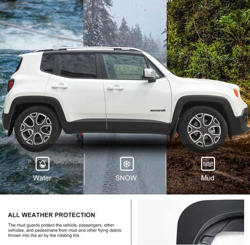 أغطية الطين Kiwi Master متوافقة مع ملحقات Jeep Renegade 2015-2023، واقيات الطين الأمامية والخلفية شديدة التحمل تحل محل OEM # 82214127 82214128 (لا تناسب Trailhawk) in Saudi Arabia