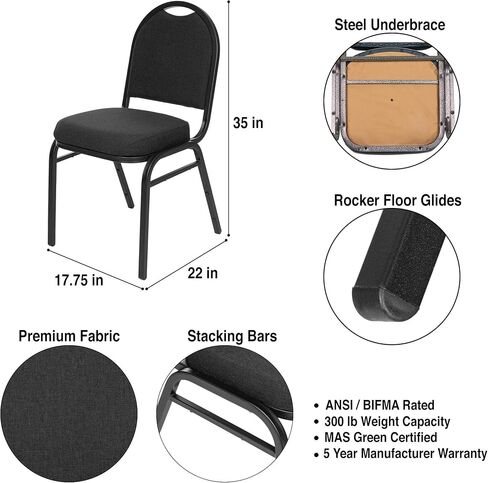 Premium Fabric Upholstered Stack Banquet Chair, Pack of 2, Black/Black in Saudi Arabia