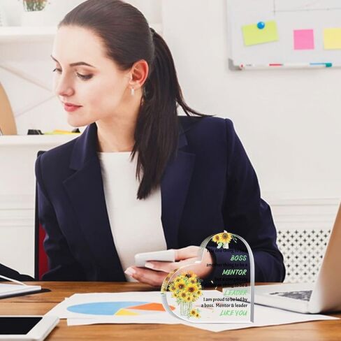 هدايا عباد الشمس من Boss Day للنساء - أوزان ورقية، سيدة رجالية منقوشة بالأكريليك، ذكر عيد الشكر، ثقالة ورق مضحكة، ديكور مكتب للنساء، شفاف، أصفر in Kuwait