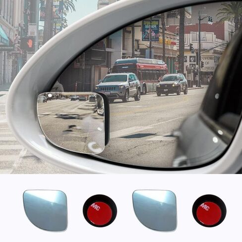 VARGTR 2 حزمة مرآة النقطة العمياء شكل دائري، عصا تصميم بدون إطار على مرآة الرؤية الخلفية الجانبية للسيارة، مرآة رؤية خلفية محدبة واسعة الزاوية للسيارة، قابلة للتعديل لتقليل النقطة العمياء in Saudi Arabia