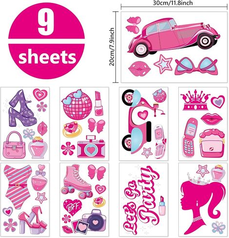 ملصقات نافذة من AnyDesign Hot Pink Princess Girl مكونة من 9 ورقات Let's Go Party ملصقات نافذة مزدوجة الجانب قابلة للإزالة للنساء وحفلات أعياد الميلاد وحفلات العزوبية لتزيين زجاج الحائط، 7.8 × 11.8 بوصة in Kuwait