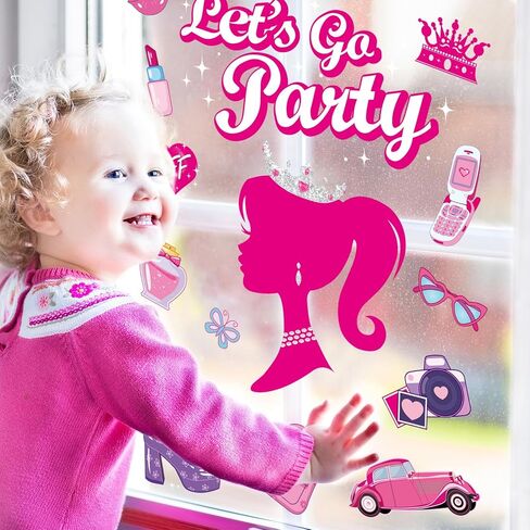 ملصقات نافذة من AnyDesign Hot Pink Princess Girl مكونة من 9 ورقات Let's Go Party ملصقات نافذة مزدوجة الجانب قابلة للإزالة للنساء وحفلات أعياد الميلاد وحفلات العزوبية لتزيين زجاج الحائط، 7.8 × 11.8 بوصة in Kuwait