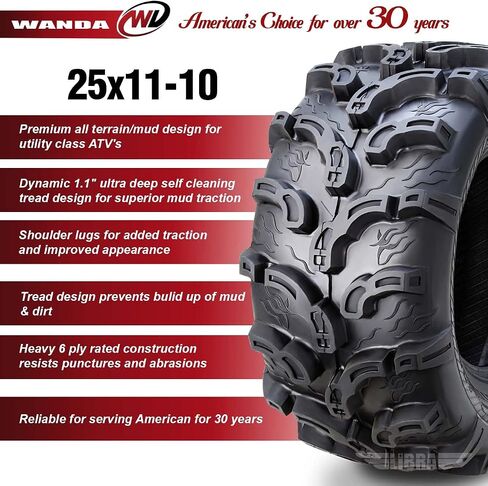 2 إطارات WANDA UTV ATV ممتازة 25x11-10 25x11x10 سوبر طين سنو 6PR P375-10216 in Kuwait